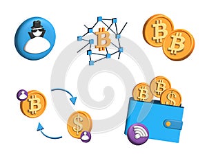 Financial technologies. An isometric set of blockchain icons for web design. 3d render