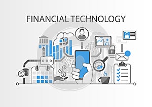 Financial Technology / Fin-Tech concept background with hand holding smartphone