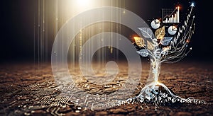 Financial technology growth symbolized by a digital tree