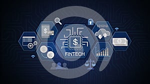 Financial technology illustration icon and various graph.