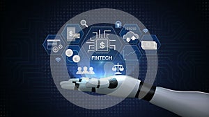 Financial technology illustration icon and various graph on robot, cyborg arm.