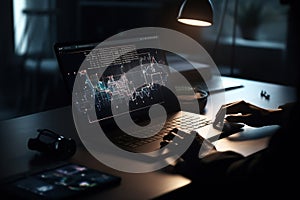 Financial technology. KPI Dashboard on virtual screen. Big data analytics visualization technology scientist analyzing