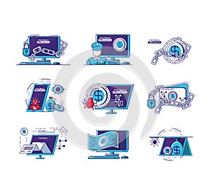 Financial technology set icons