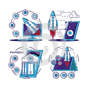 Financial technology set icons