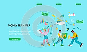 Financial transaction and money transfer online tracking app vector illustration