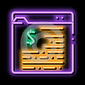 Financial Web Site With Dollar Sign neon glow icon illustration
