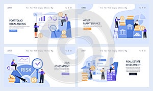 Financial webpage web or landing set. Showcasing tools for portfolio