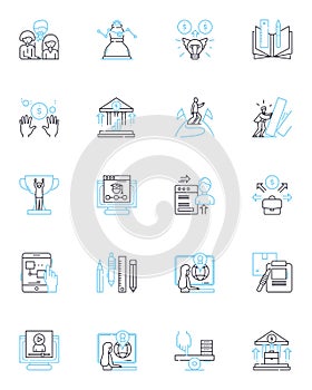Financial workshop linear icons set. Invest, Budget, Savings, Credit, Debt, Taxes, Retirement line vector and concept