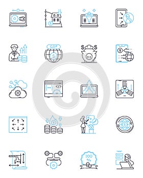 Financial world linear icons set. Investment, Banking, Economy, Stock, Capital, Finance, Market line vector and concept