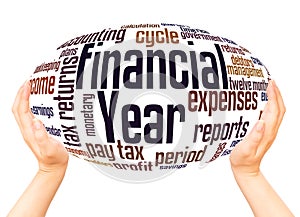 Financial year word cloud hand sphere concept