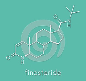 Finasteride male pattern baldness drug molecule. Also used in benign prostatic hyperplasia BPH, enlarged prostate treatment..