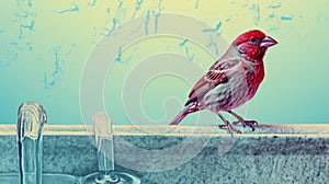 Finch In Front Of Watery Sink: Pop-culture-infused Outdoor Art photo