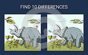 Find 10 differences. Cartoon dinosaur