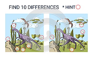 Find 10 differences. Dinosaur illustration.