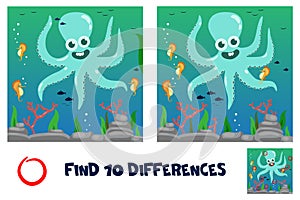 Find 10 differences. Funny octopus.