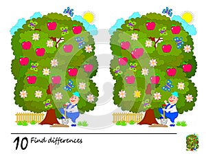 Find 10 differences. Logic puzzle game for children and adults. Printable page for kids brain teaser book.