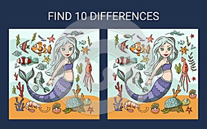 Find 10 differences. Mermaid sea game.