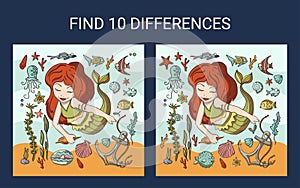 Find 10 differences. Mermaid sea game.