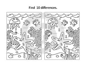 Find 10 differences underwater life scene wiith starfish