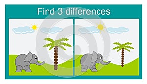 Find 3 differences. Logic puzzle game for children. Preschool worksheet activity