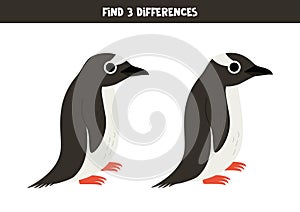Find 3 differences between two cute cartoon gentoo penguins.