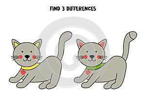 Find 3 differences between two cute gray cats.
