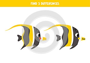 Find 3 differences between two cute Moorish idol fish