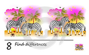 Find 8 differences. Logic puzzle game for children and adults. Printable page for kids brain teaser book.