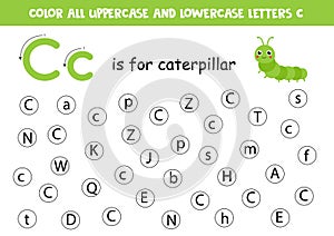 Find and color all letters C. Alphabet games for kids.