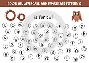 Find and color all letters O. Alphabet games for kids.