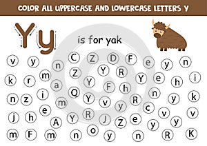 Find and color all letters Y. Alphabet games for kids.