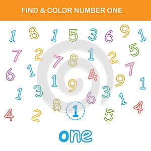 Find & color number 1 worksheet