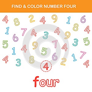 Find & color number 4 worksheet