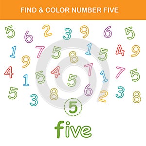 Find & color number 5 worksheet