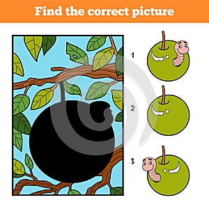 Find the correct picture, game for children. Worm in apple