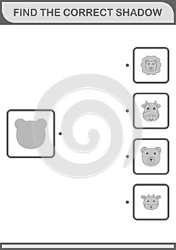 Find the correct shadow Bear face. Worksheet for kids