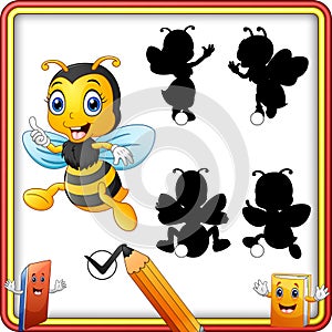 Find the correct shadow bee flying and thumbs up. Education Game for Children