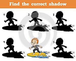 Find the correct shadow, a boy riding a surf