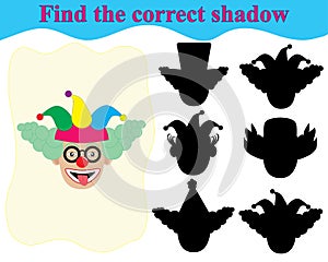 Find the correct shadow of clown`s face. Educational game