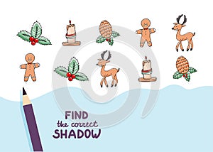 Find the correct shadow. Cute Christmas design elements