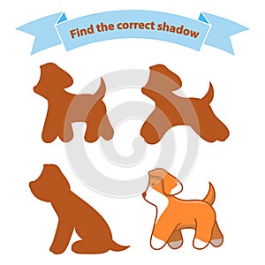 Find the correct shadow dog.Educational game for children cute puppy.