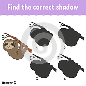 Find the correct shadow. Education developing worksheet. Matching game for kids. Activity page. Puzzle for children. Riddle for