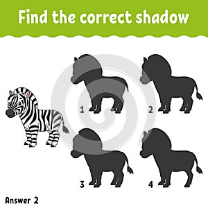 Find the correct shadow. Education developing worksheet. Matching game for kids. Activity page. Puzzle for children. Riddle for