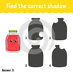 Find the correct shadow. Education developing worksheet. Matching game for kids. Activity page. Puzzle for children. Riddle for