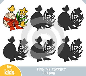 Find the correct shadow, education game for children, Easter Illistration. Little birds and colored egg