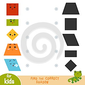 Find the correct shadow, education game for children. Geometric shapes photo