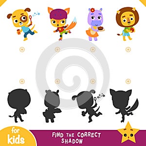 Find the correct shadow, education game for children, Set of cartoon characters