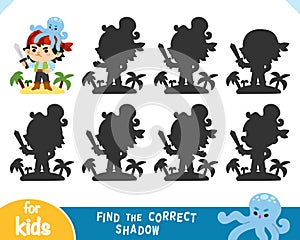 Find the correct shadow, education game for kids, Cartoon character pirate and octopus