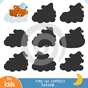 Find the correct shadow, education game for kids, Cute bear sleeps on a cloud