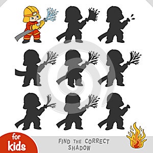 Find the correct shadow, education game for kids, Firefighter using fire hose photo